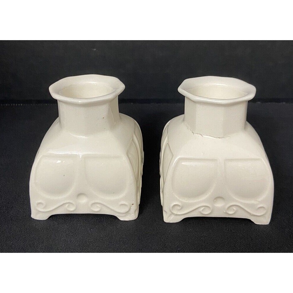 Vtg Pair Erphila Czechoslovakia Candle Holders Ivory Ceramic 2.5" H